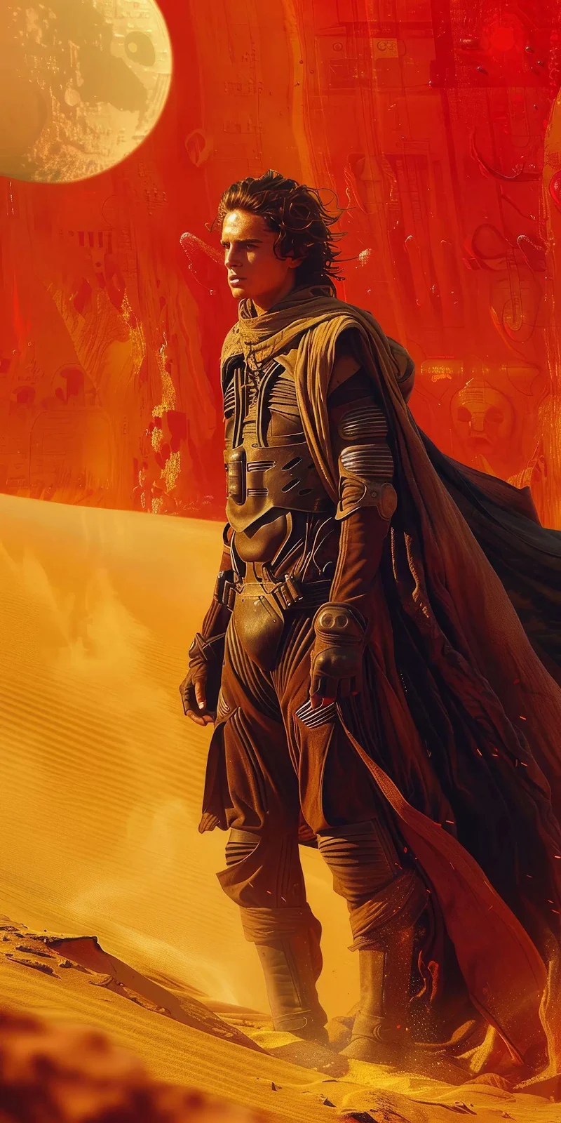 Paul Atreides on Arrakis - Sci-Fi Illustration Full HD iPhone Wallpaper (1080x2160)