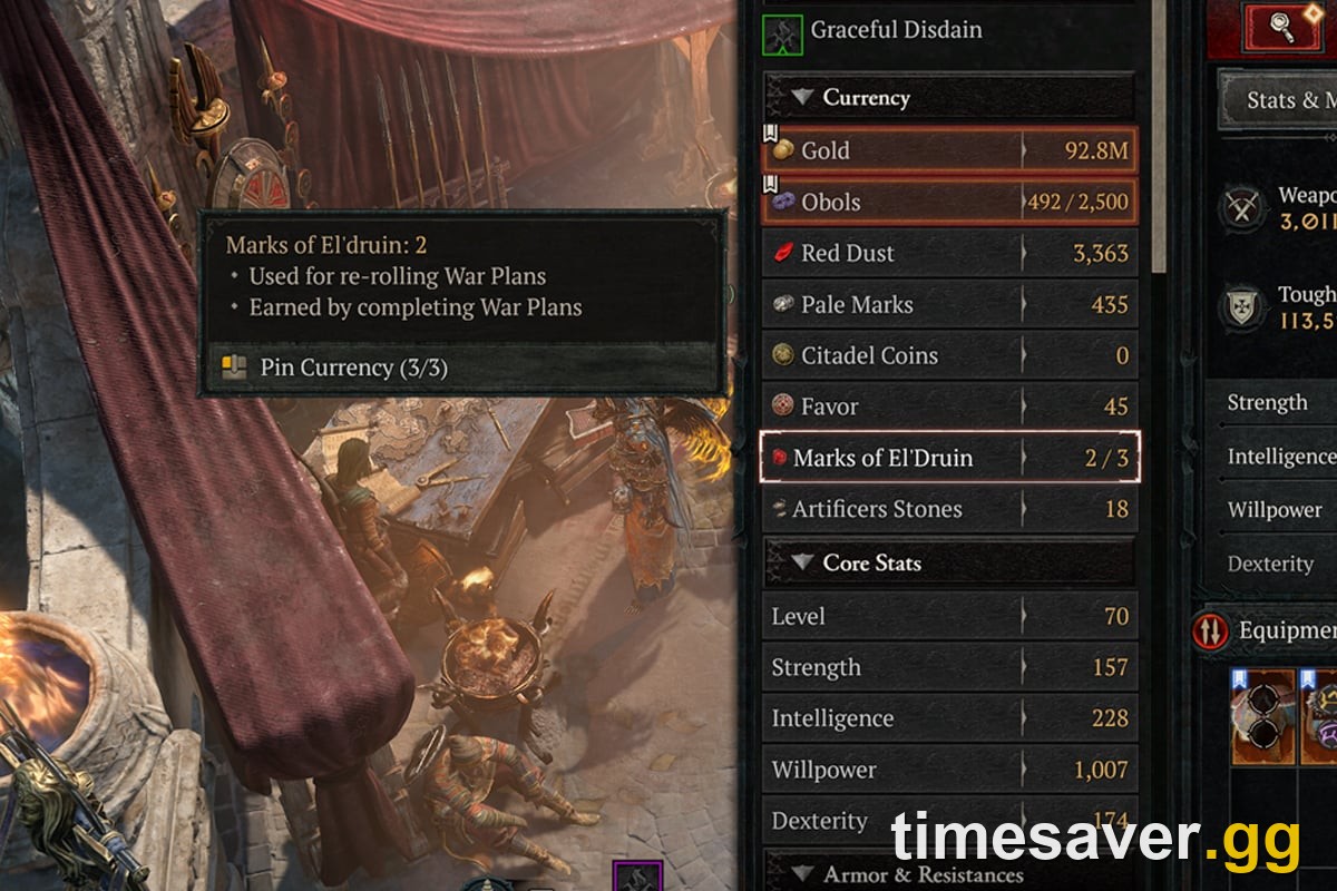 Diablo 4 Season 14 War Plans activity board — complete activities to earn Marks of El'Druin