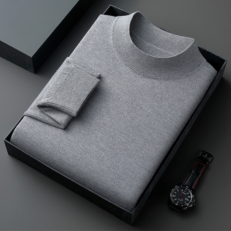 Men's sweater with stand-up collar, finely knitted