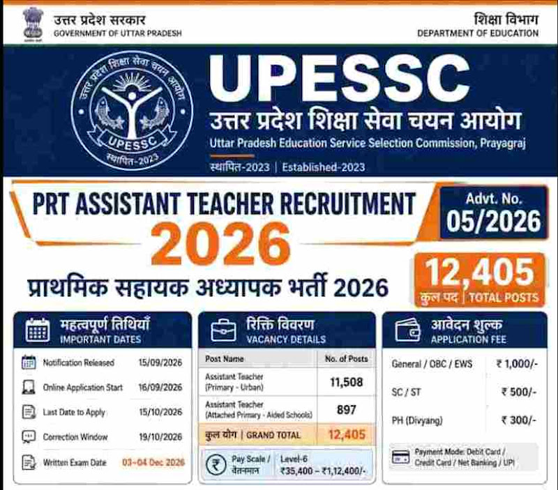 UPESSC PRT Assistant Teacher Recruitment 2026