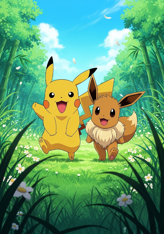 Pikachu and Eevee Green Fields