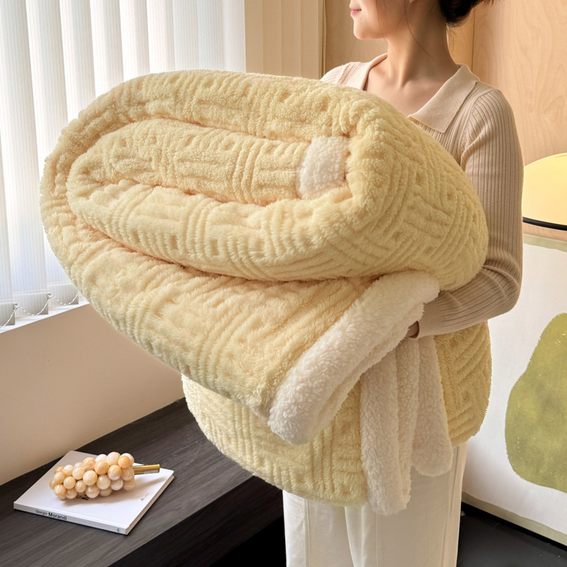 Double-layer, warming lamb fleece throw blanket