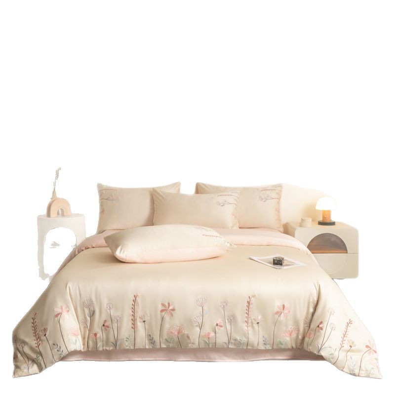 Lyocell bedding set, 4-piece, embroidered