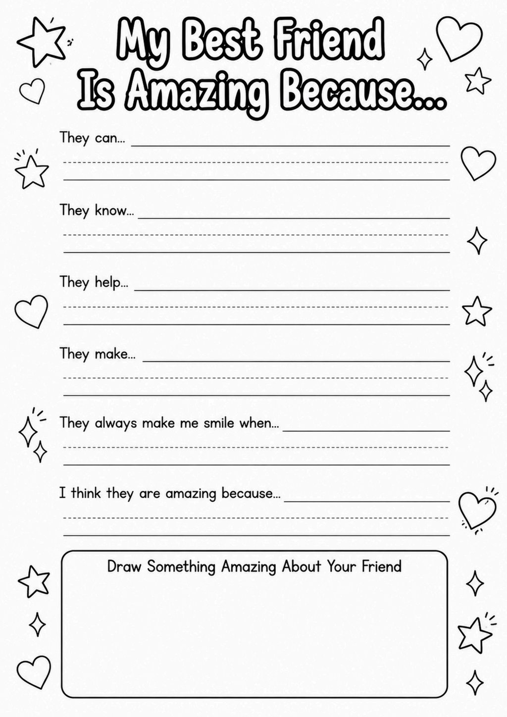 My Best Friend Is Amazing Because Worksheet