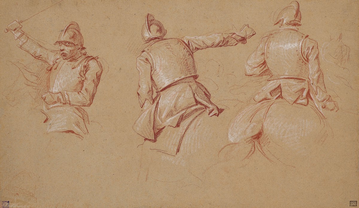 Trois soldats casqués à cheval
