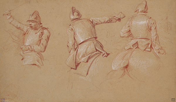 Trois soldats casqués à cheval