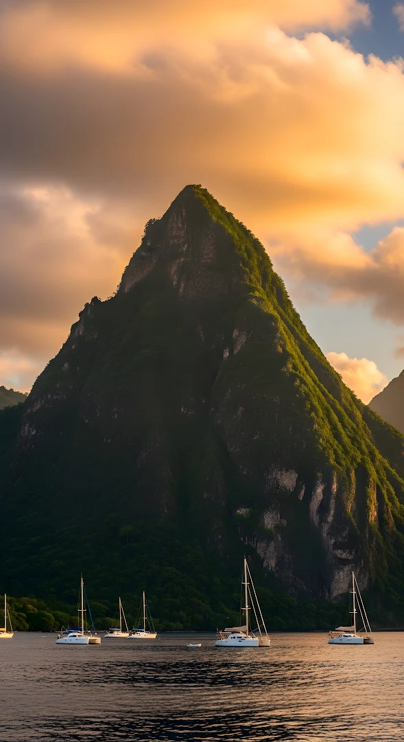 Majestic Tropical Mountain Peak at Golden Sunset