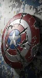 Severely Damaged Captain America Shield on Grungy Wall