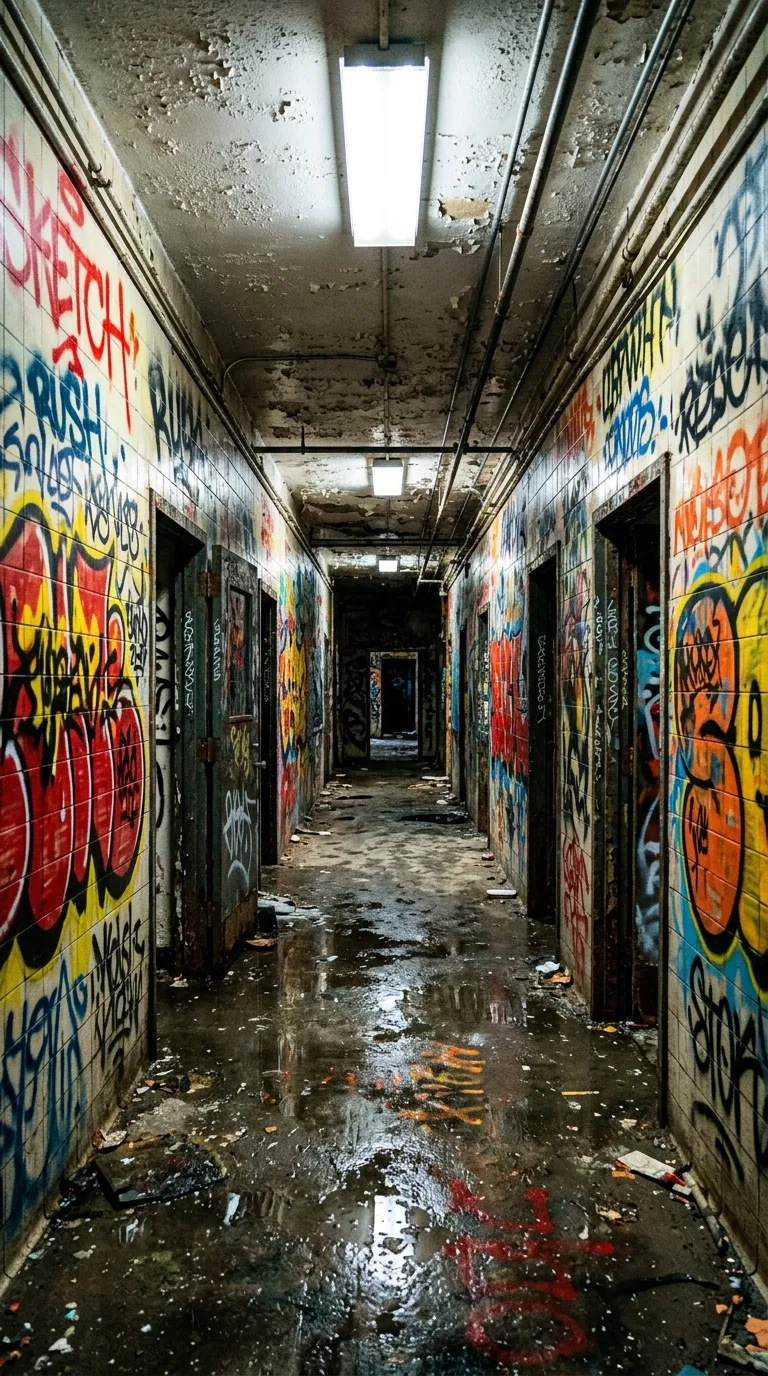 Abandoned Hallway Covered in Vibrant Colorful Graffiti - Free 4K mobile Wallpaper