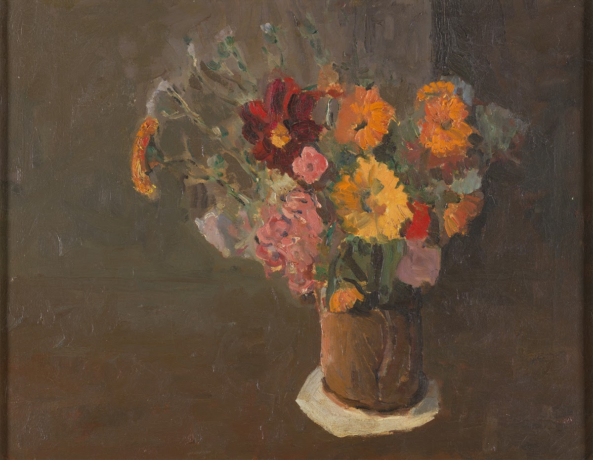 Still Life Michaelmas Daisies in a Pot Tankard ca 1915
