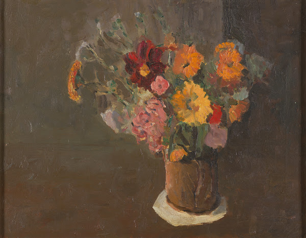 Still Life Michaelmas Daisies in a Pot Tankard ca 1915