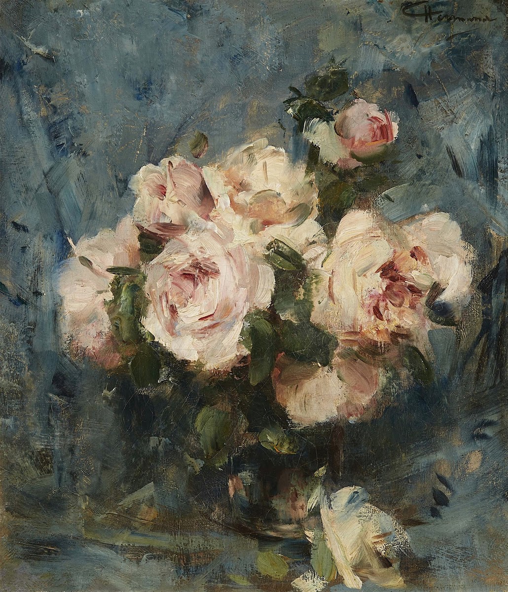 Still life with roses in a glass vase