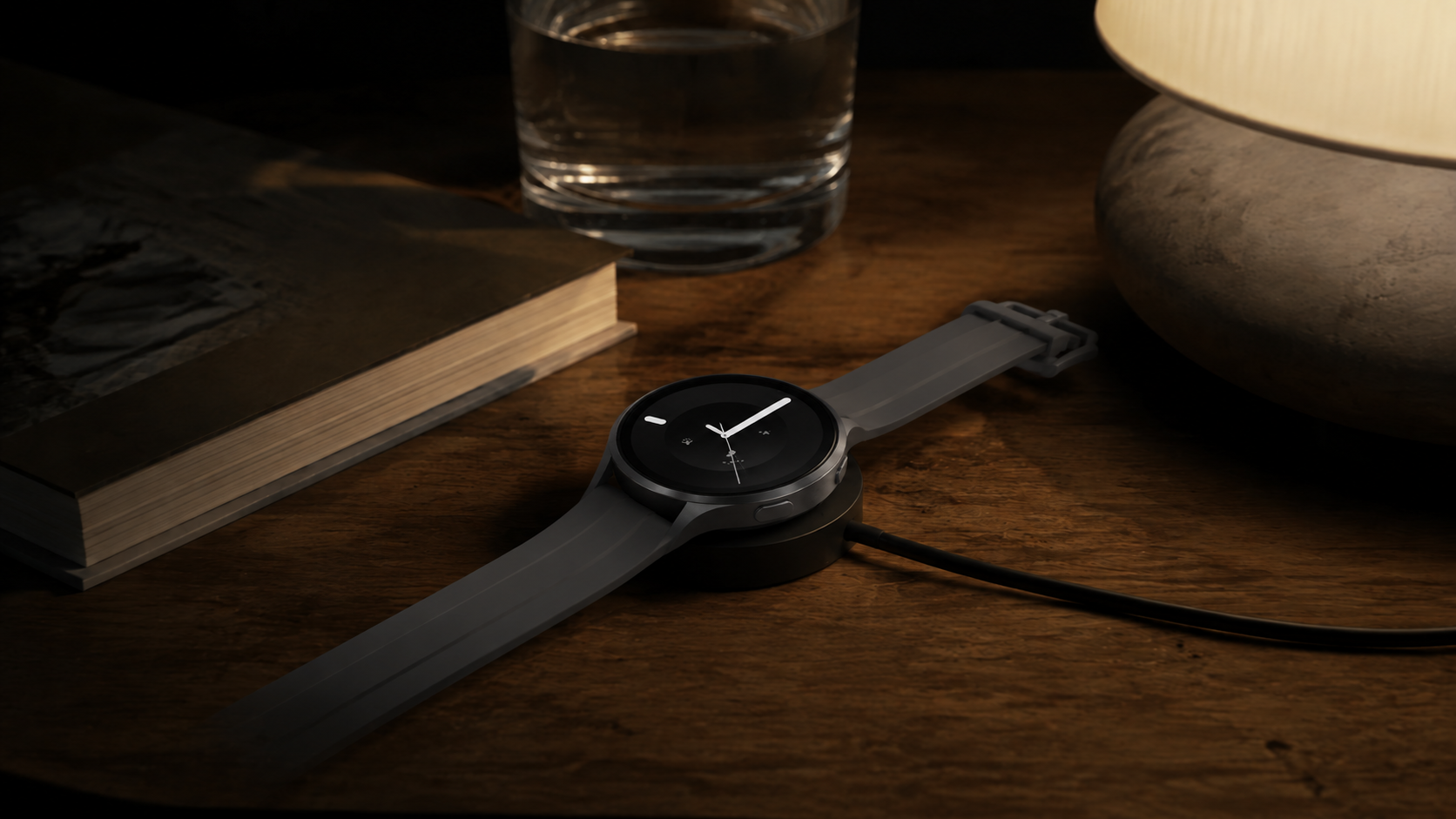 Galaxy Watch 9 sul caricatore magnetico accanto al letto