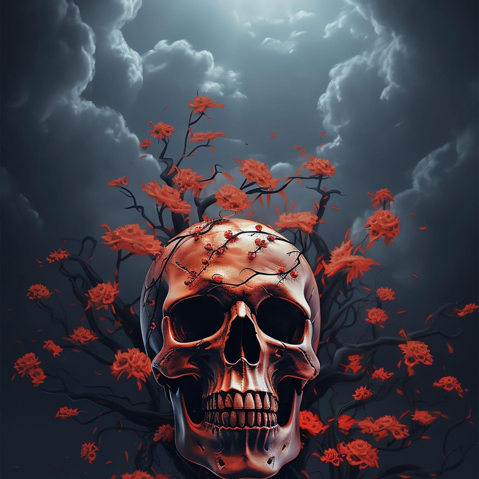 Download Skull Growing From Flowering Tree 2K iPhone