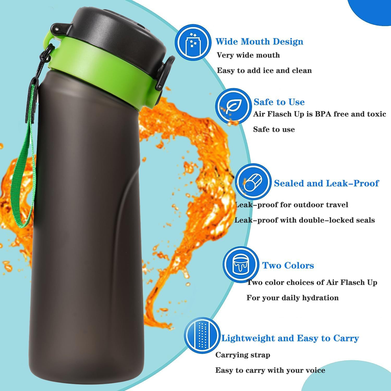 Water bottle with flavor rings, 750 ml