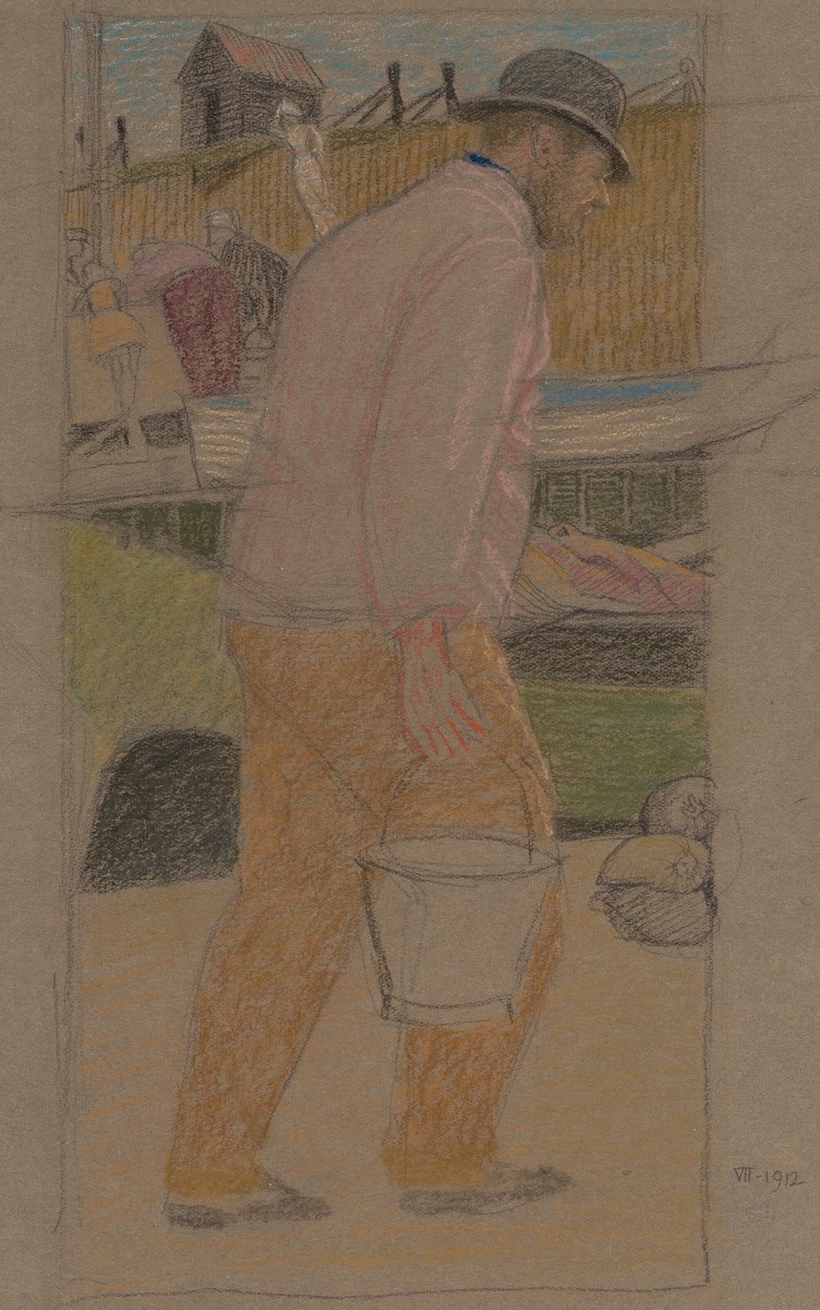 Fisherman with a bucket Southwold 1912