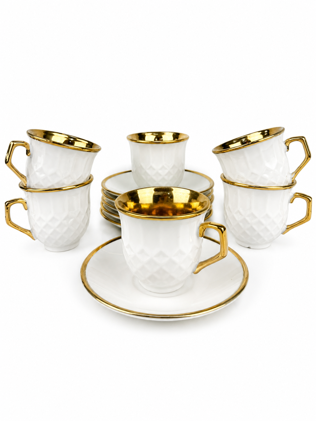 Set De Pocillos Con Plato Fondo Dorado X 6 De 4.2 Pulgadas 100Ml — imagen 1