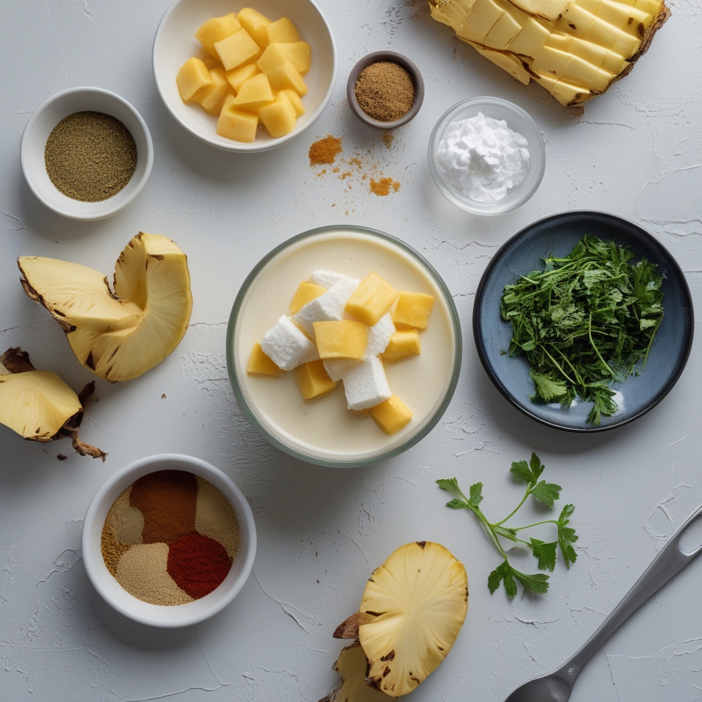 Ingredients for Creamy Pina Colada Milkshake Recipe for Easy Summer Dessert with a Tropical Twist