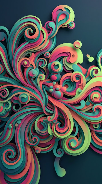 Abstract Digital Paper Cut Design with Colorful Swirls and Spheres - Free mobile Wallpaper
