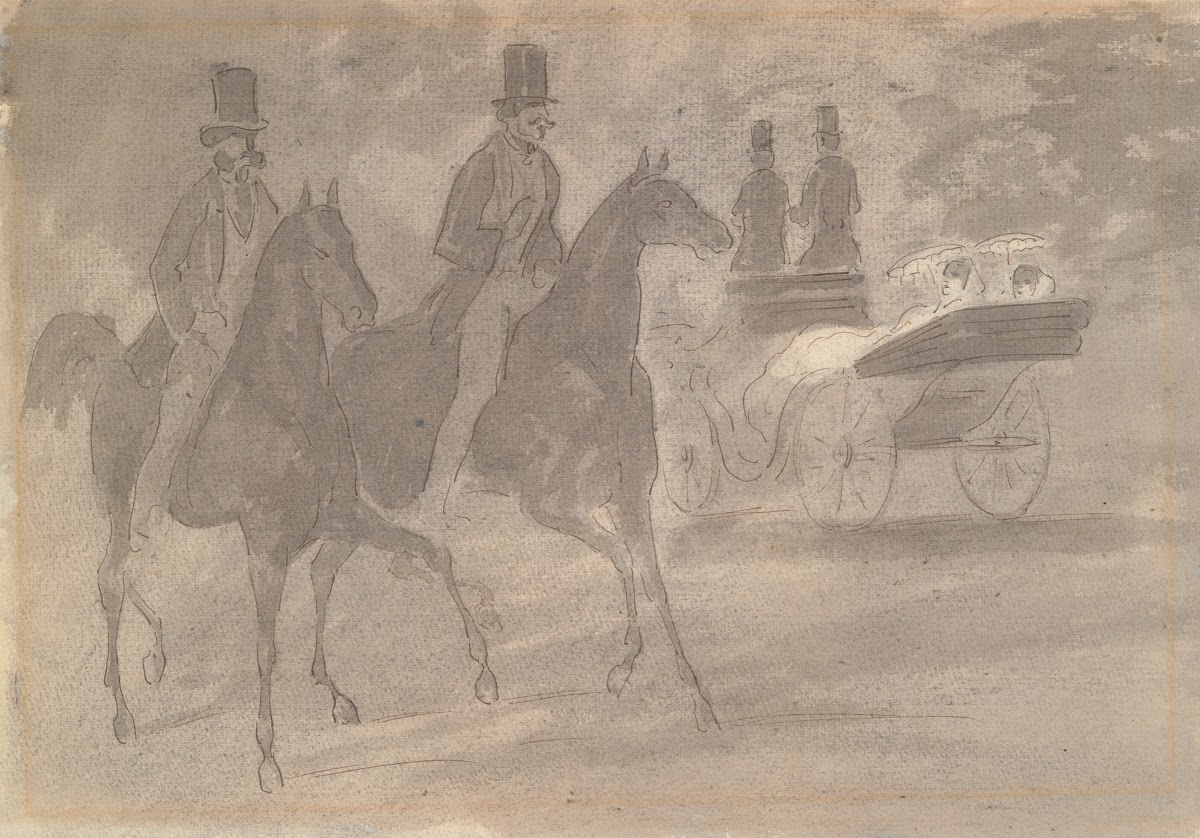 Horse Drawn Carriages Riding in aPark