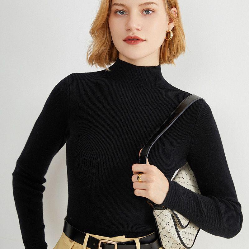 Women's knit sweater with stand-up collar, figure-hugging