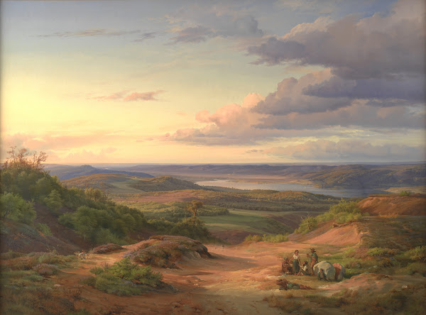 A Landscape near Himmelbjerget Jutland In the Foreground a Gypsy Family 1842