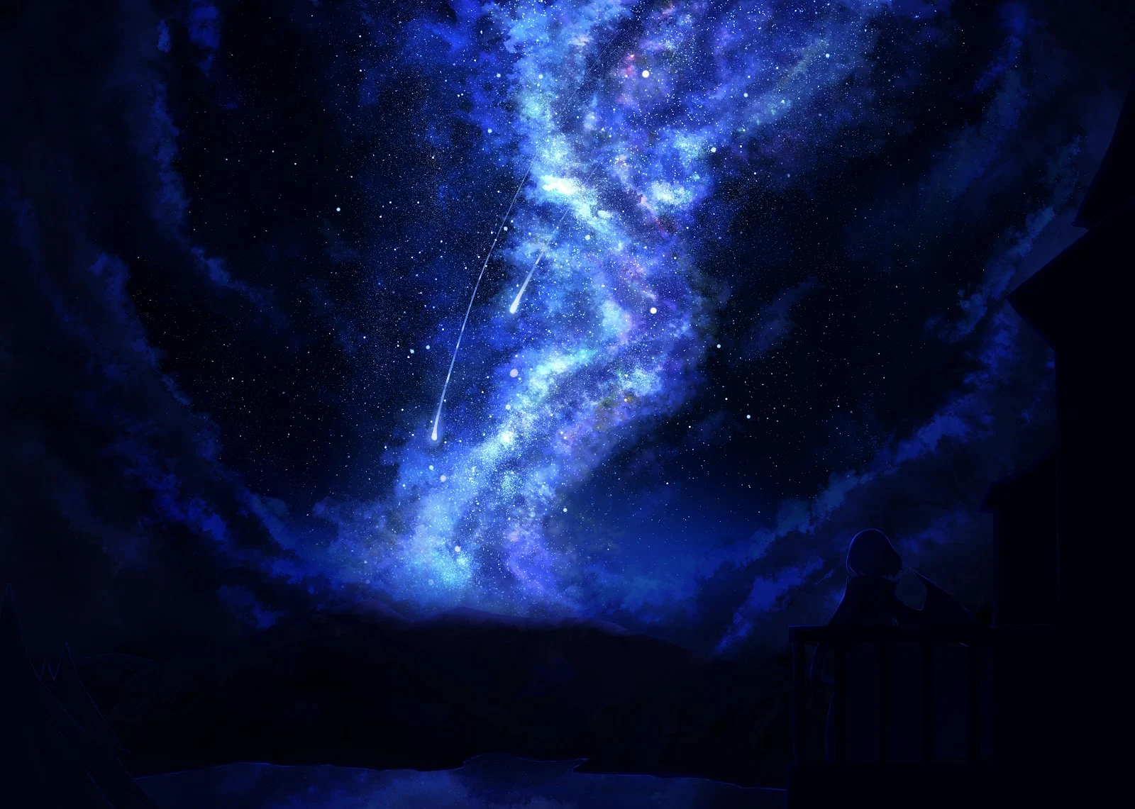 Person Under Brilliant Cosmic Night - Digital Space Illustration 8K Wallpaper (8016x5714)