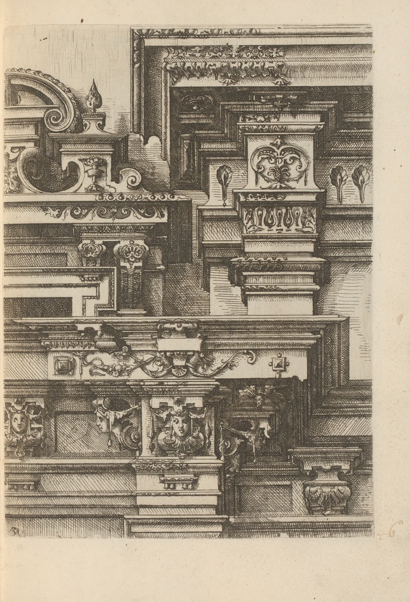 Three composite capitals with two crowns and decorated with foliage volutes and