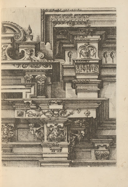 Three composite capitals with two crowns and decorated with foliage volutes and