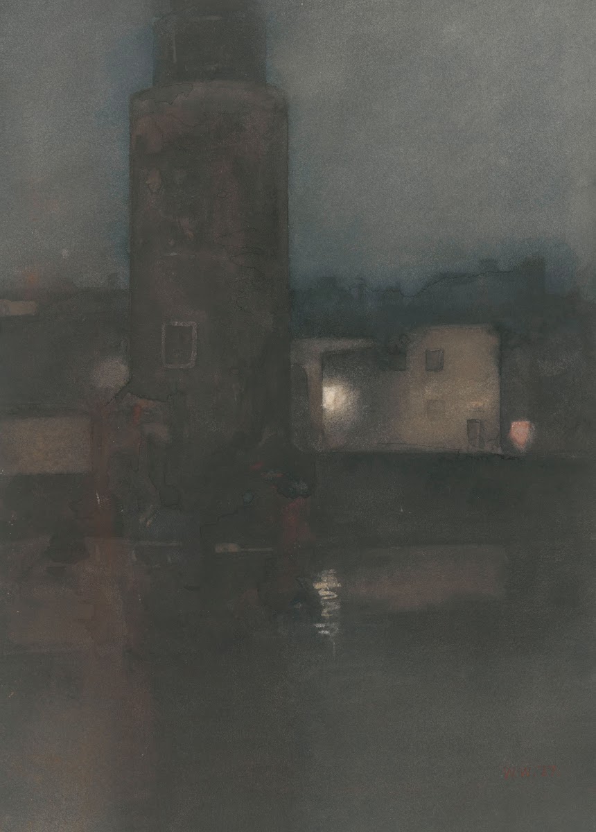 De Montelbaanstoren te Amsterdam bij nacht 1887