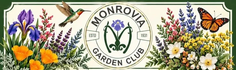 Monrovia Garden Club mark surrounded by floral artwork from the event poster