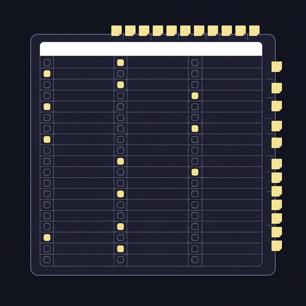 Minimalist 2D vector planner page on dark background showing a 90 day checklist and small sticky notes marking weekly milestones in Funded Plays colors Why Consistency Matters More Than One Big Winning Day