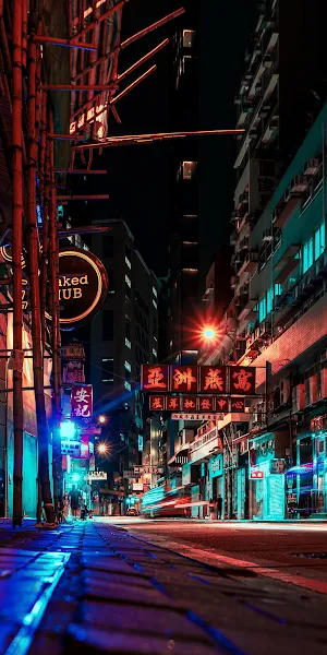 Hong Kong, Night City, Neon, Street 2K iPhone Wallpaper Background