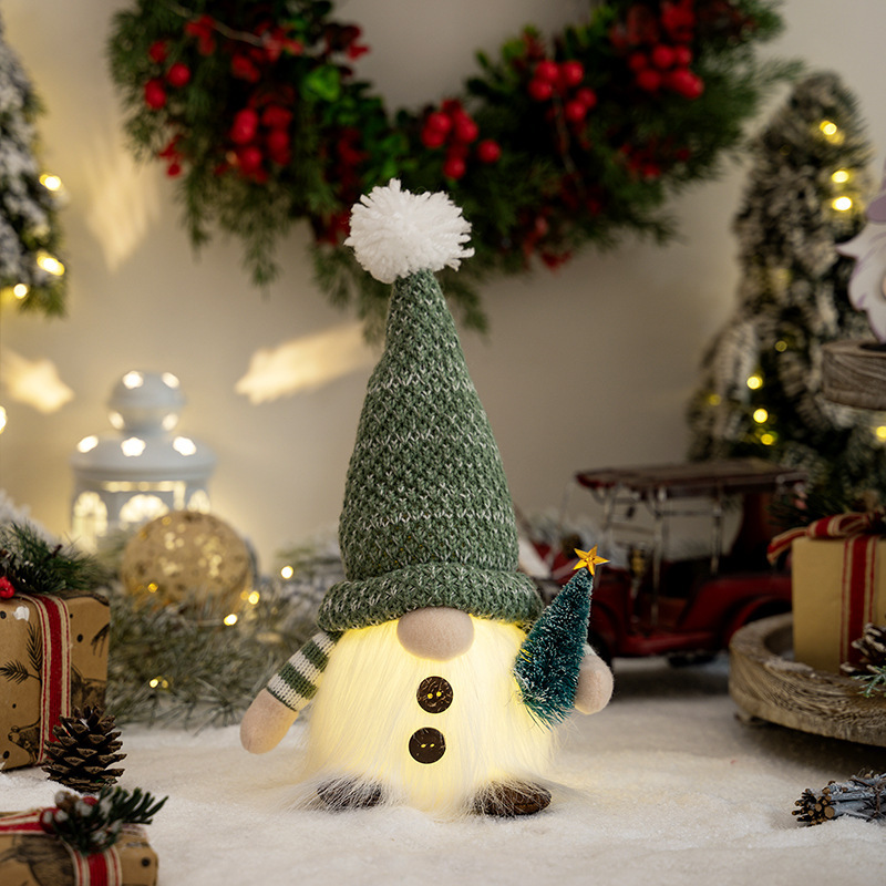 Christmas gnome figure with knitted hat and lighting