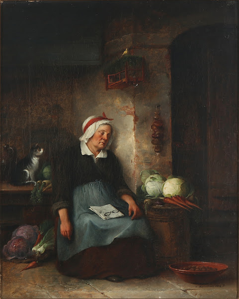 Interiør med en sovende kone 1869