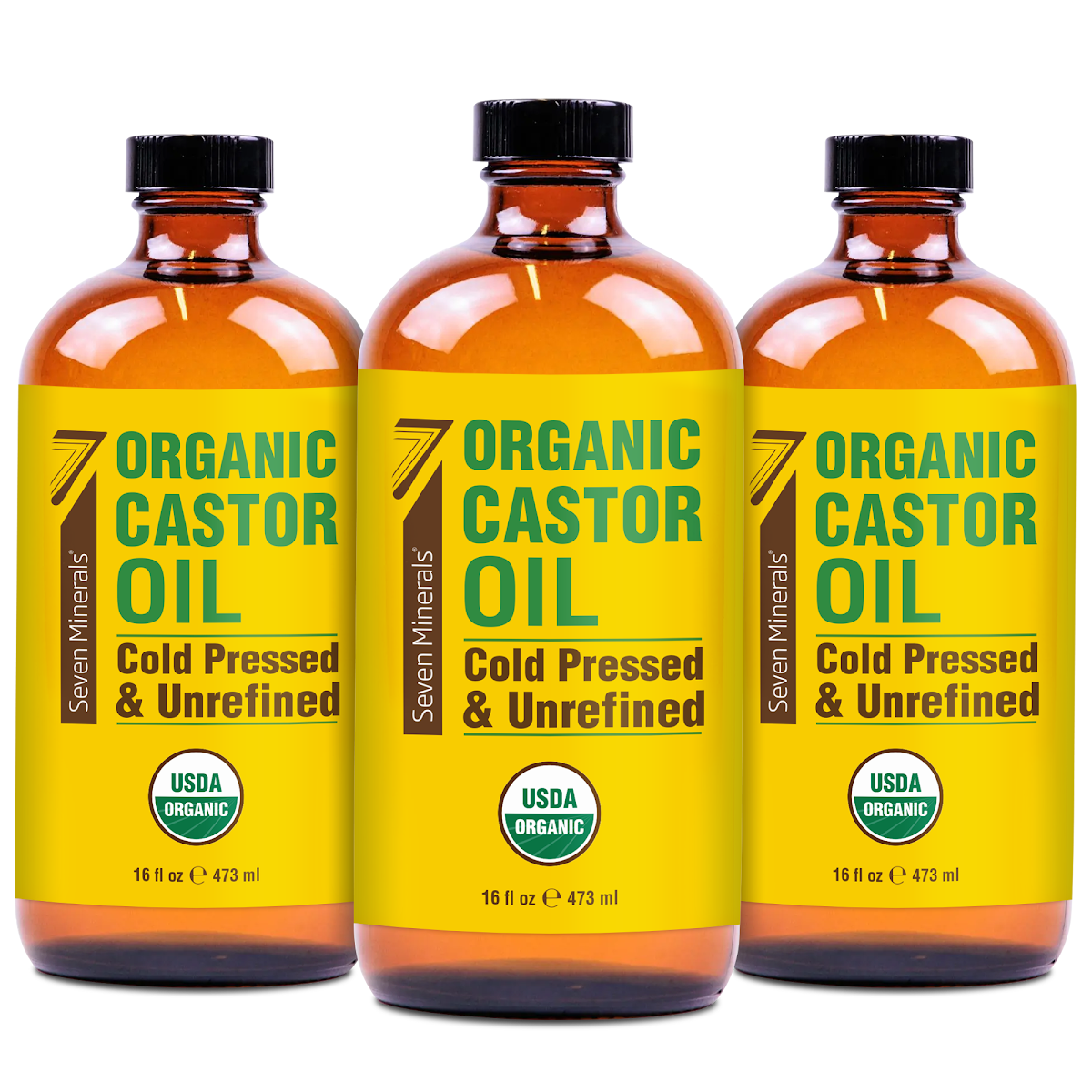 3 × Seven Minerals 16 oz Organic Castor Oil