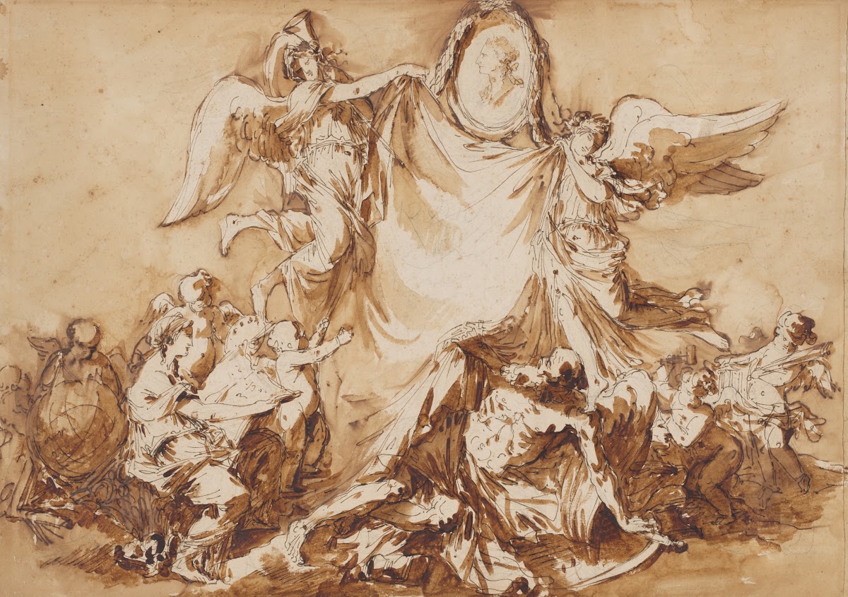An Allegory Of The Arts Vanquishing Time Surmounted By A Medallion Portrait Of K