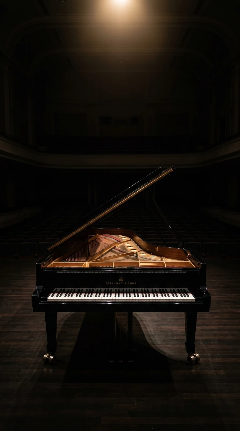 Minimalist Black Grand Piano Spotlight Concert Wallpaper - Free 4K mobile Wallpaper