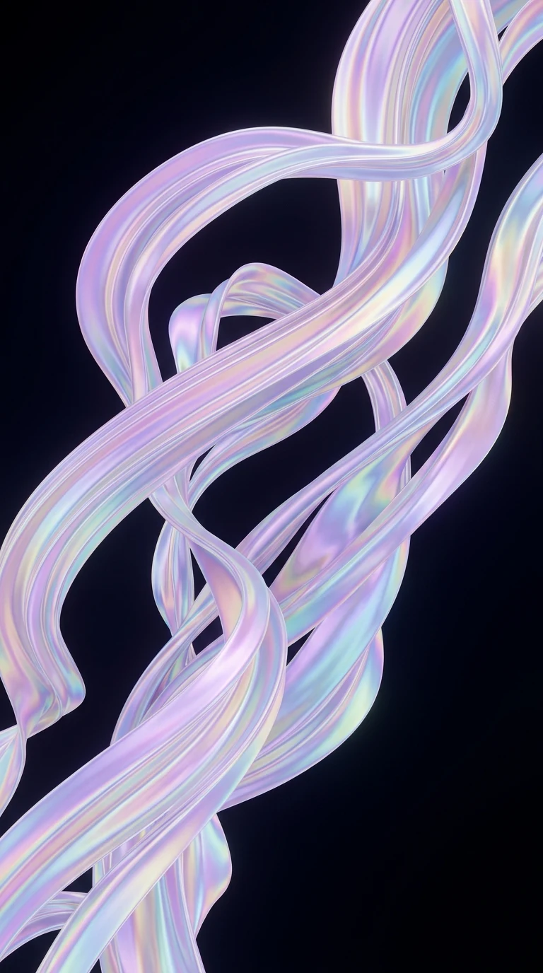 Abstract Floating Holographic Ribbons in Dark Space - Free 8K and 4K mobile Wallpaper Background