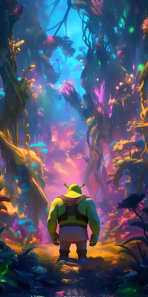 Shrek in a Bioluminescent Forest 4K iPhone Wallpaper Background
