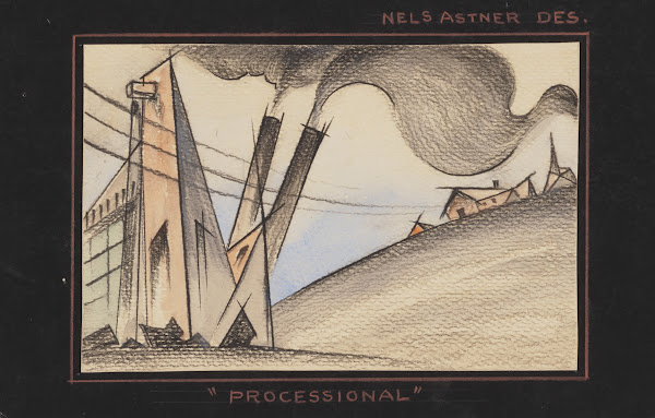 Processional Sketch no 1 Factory Smokestacks Houses 1934 1943