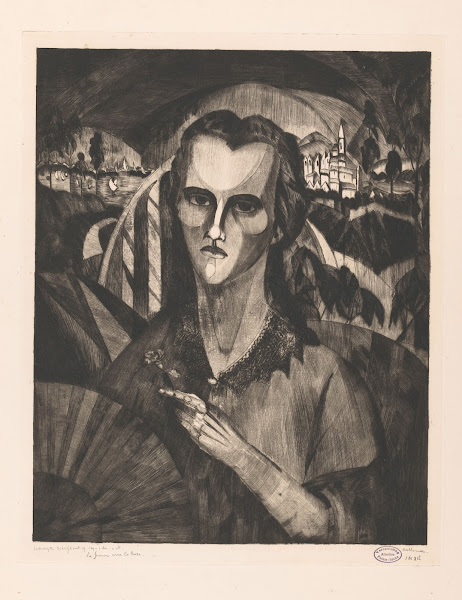 Vrouw met een waaier en een roos 1913 1914