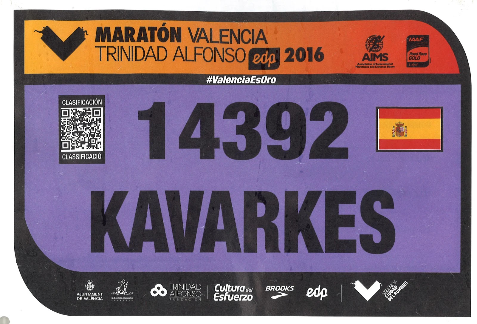 Dorsal de Maratón de Valencia
