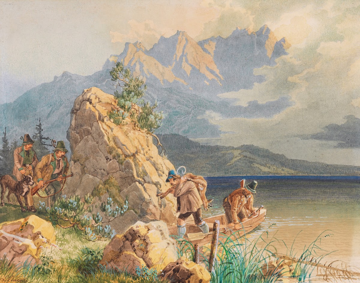 Jäger und Wilderer am Eibsee bei der Zugspitze 1851
