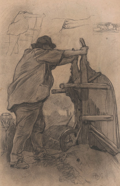 Arbeider die een kruiwagen omkeert 19th century