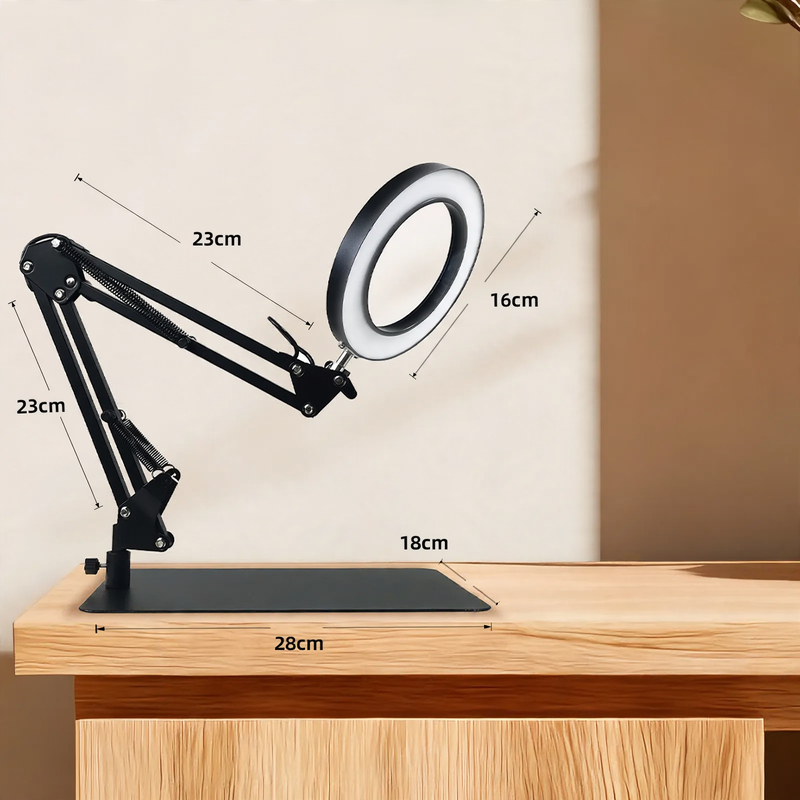 LED work lamp with long articulated arm and eye protection