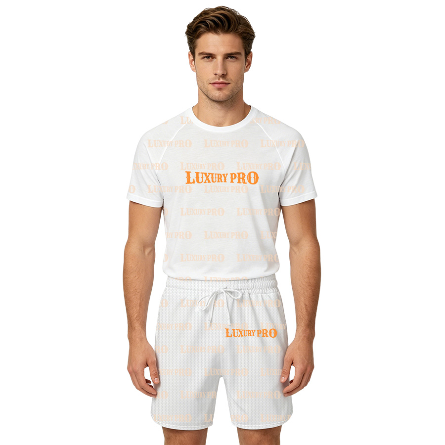 AOP MEG football Round Neck Raglan Short Sleeved Shirt+Through Version Beach Pants - Bird Eye Fabric