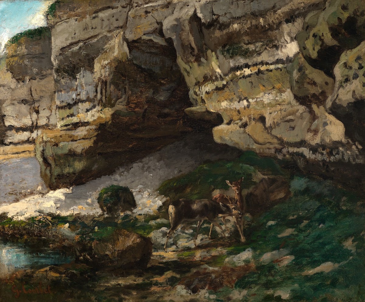Felsige Landschaft mit Rehen 1860s