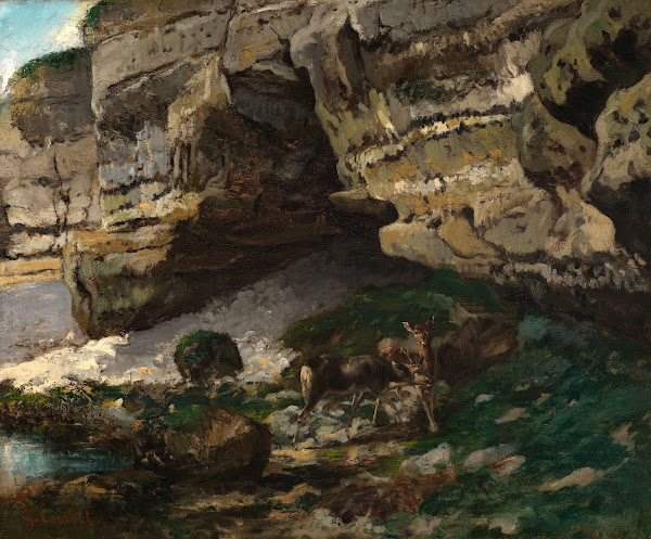 Felsige Landschaft mit Rehen 1860s