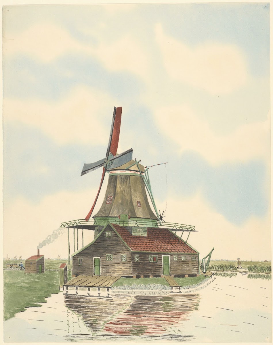 oliemolen De Kat aan de Kalverringdijk gezien van de noordkant 1930 1940